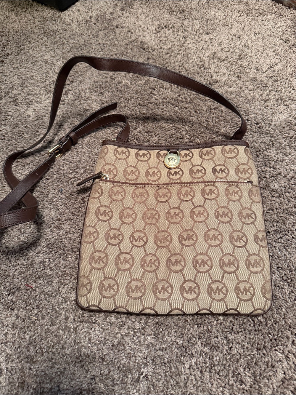 Michael Kors Beige and Brown Signature Crossbody Bag